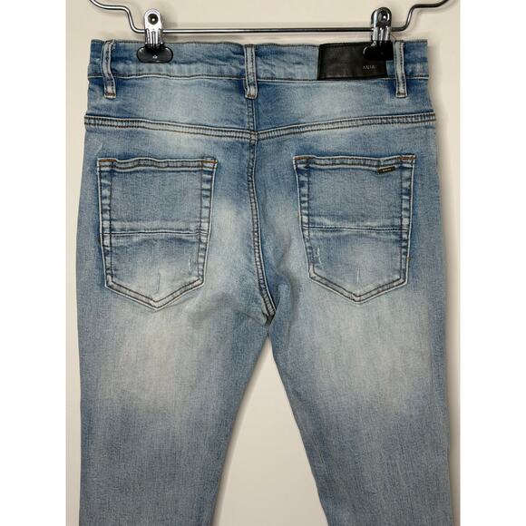 Amiri Cotton Blend High Waisted Distressed Denim Skinny Jeans Blue Womens 30 - Picture 9 of 11